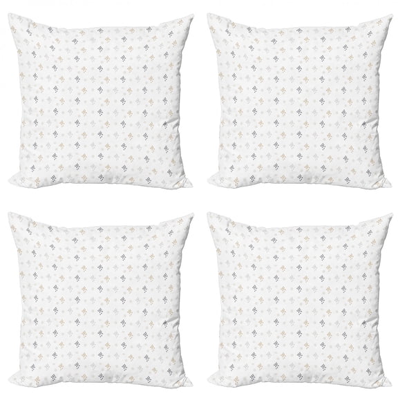 Geometric Throw Pillow Cushion Case Pack of 4, Brush Stroked Dashed Lines and Ink Splatter Blob Spots, Modern Accent Double-Sided Print, 4 Sizes, Charcoal Grey Pale Grey, by Ambesonne