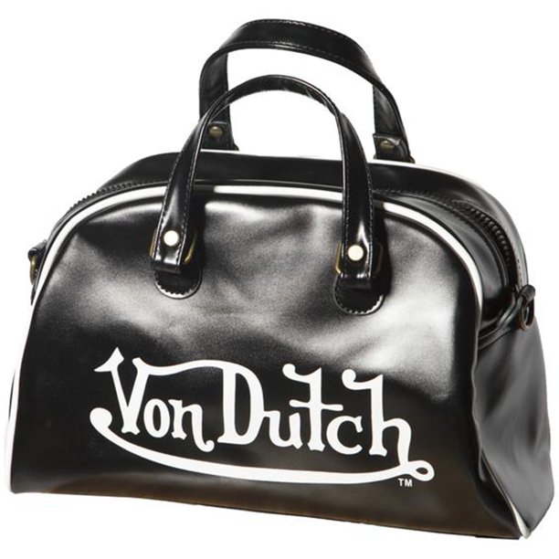 Von Dutch Glossy Faux Leather Bowling Bag Purse With Shoulder Strap ...