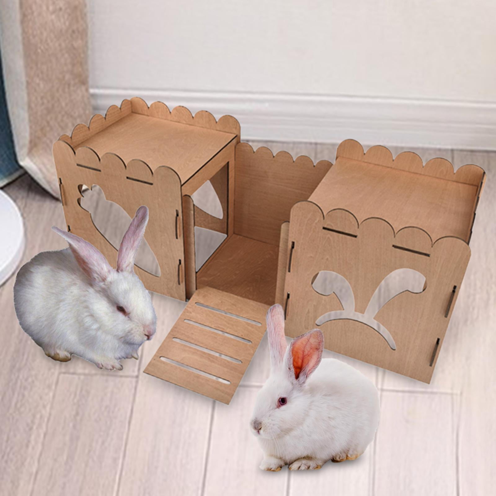 Tooyful Wooden Rabbit Castle Hideout Hamster House with Ramp Hut Nest Small Animal House Bed Guinea Pig Hideout House for Squirrel Lemmings Exercise