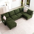 thumbnail image 1 of HMSHA Canapé Sectionnel Modulaire de 124 Pouces, Canapé Sectionnel en U 6 Places avec Ottomane de Rangement et Ports USB, Grand Canapé Nuage Sectionnel Moderne en Lin en Forme de L pour Salon (Vert), 1 of 9