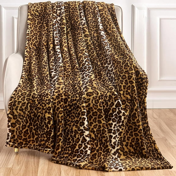 Leopard Print Blanket Fleece Throw for Bed Sofa Travel and Camping, Super Soft Cozy Fluffy Plush Cheetah All Seasons 50"x60" (Dark Brown)