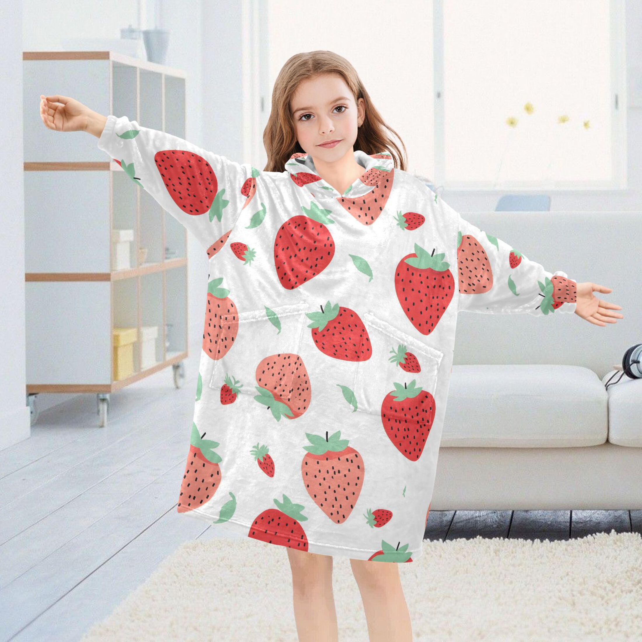 joogoo Blanket Hoodie for Cute Strawberry Oversize Sweatshirt 3-14 YR L