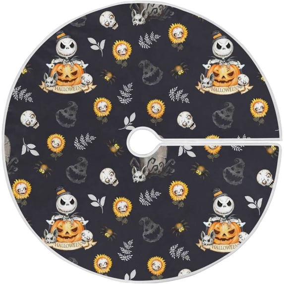 FMSHPON Halloween Skulls Pumpkin Xmas Christmas Tree Skirt Stand Mat for Holiday Party Decoration Indoor Outdoor 48 inches