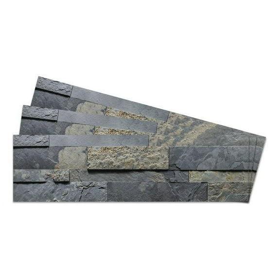 Stoneflex Beige and Grey Natural Stone Tiles 24" x 6" Coverage Area, for Bathroom Pack of 10