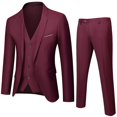 thumbnail image 2 of Men's 3-Piece Suit Set, Jacket Pants and Vest, Business Formal Wear For Wedding Party Office and Special Occasions,Wine,4XL, 2 of 3