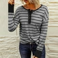 thumbnail image 6 of Posijego Womens Striped Long Sleeve Shirts V Neck Button Blouses Spring Casual Loose Women's Plus Tops, 6 of 7