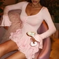 thumbnail image 3 of Women'S Gothic Dress Bell Sleeve Waist Short Dress Long Sleeve A-Line Vintage Dress Pink L, 3 of 8