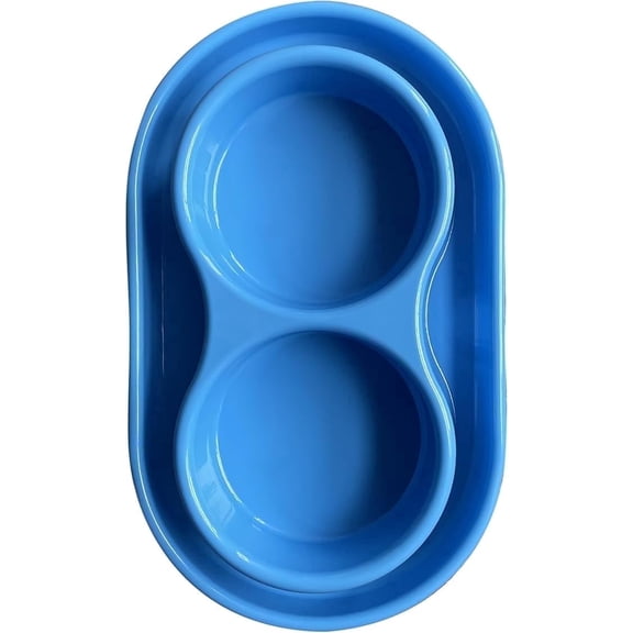 PetLike Double Pet Bowls, Ants Away Moat Design Non-Slip FDA PP Food & Water Dishes, 48oz/6 cups for Medium & Large Dogs & Cats (Blue)