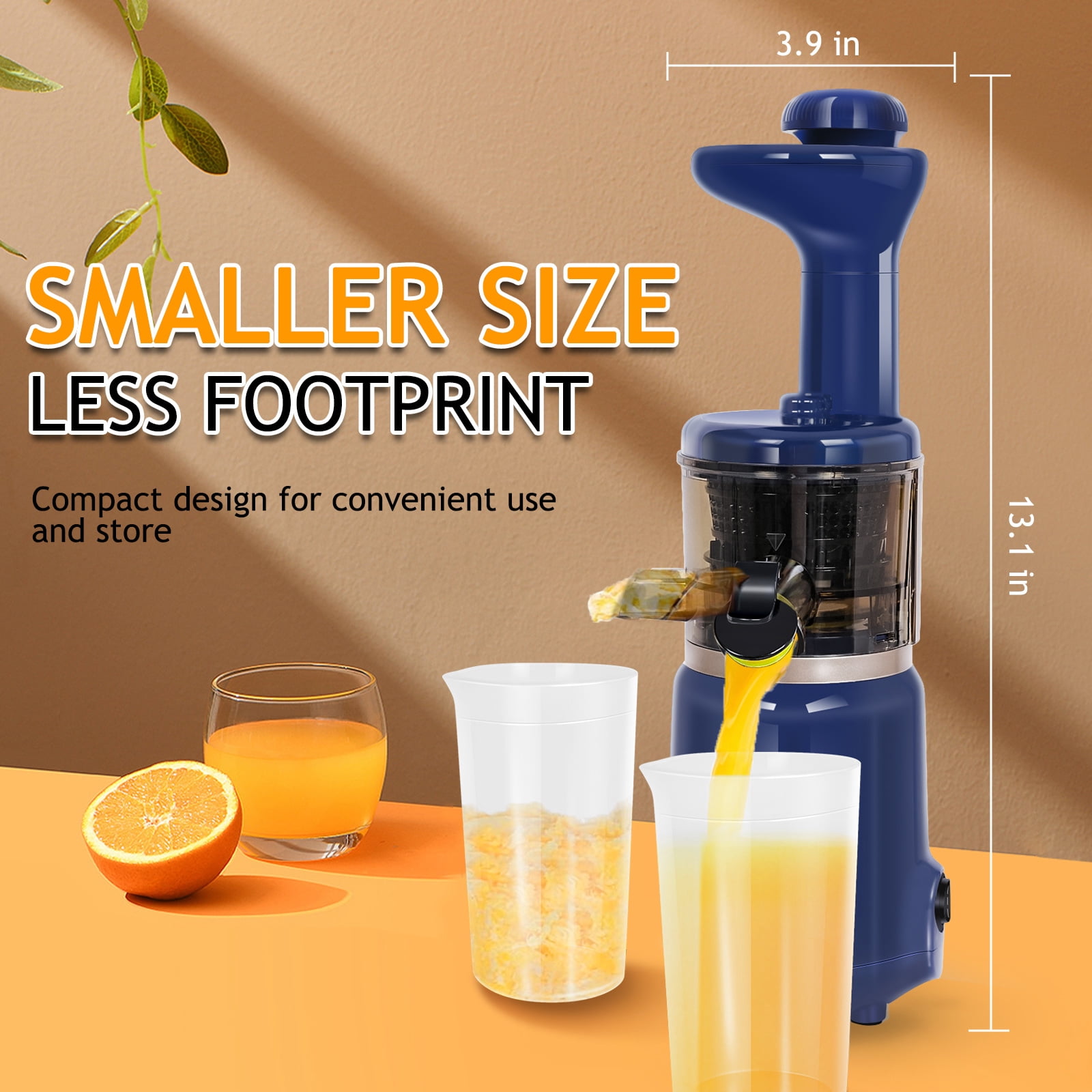 CAYNEL Compact and Portable Cold Press Juice, Masticating Slow Juicer with 1.77” Extra Wide Inlet Funnel,Blue