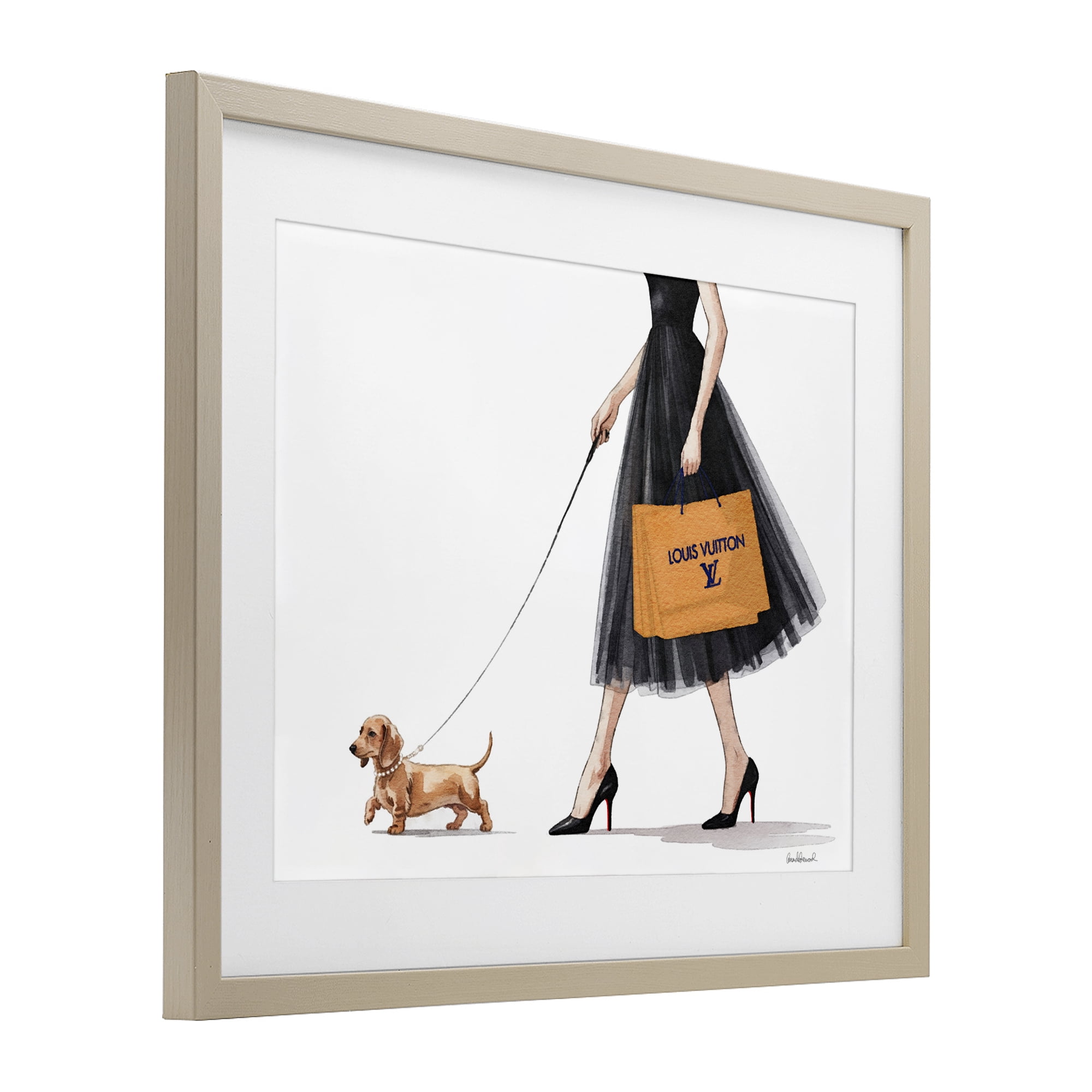 Stupell Industries Fashionable Dog Walking Birch Framed Print Under Glass, design by Amanda Greenwood