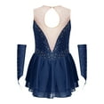 thumbnail image 3 of XUNZOO Kids Girls Figure Ice Skating Dress Sleeveless Leotard Dresses with Gloves Lyrical Dance Costume Navy Blue 6, 3 of 6