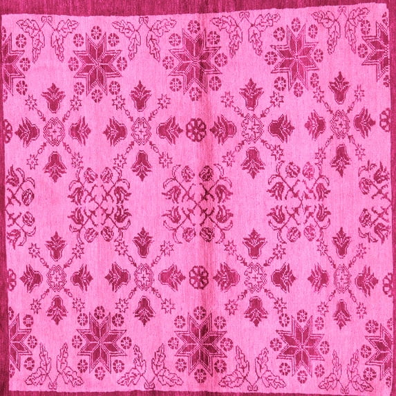 Ahgly Company Indoor Square Abstract Pink Modern Area Rugs, 7' Square