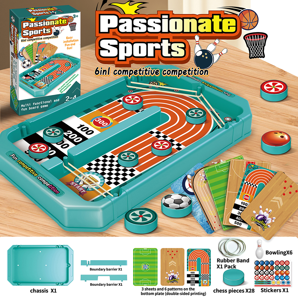 6-in-1 Tabletop Sports Board Game Set - Multi-Functional Indoor Family Fun Toy for Kids & Adults (Soccer, Basketball, Bowling, Curling)