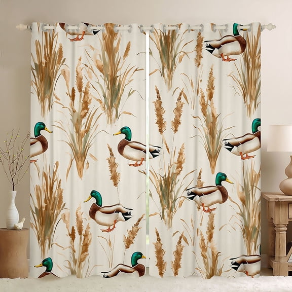 Homewish Country Mallard Duck Black Out Curtains,Rustic Plant Curtains Pack of 2 (42x63 Each),Western Farmhouse Bedroom Curtains For Teens,Super Cozy Room Decor