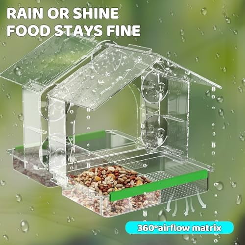 2-Pack Window Bird Feeder, 5 Strong Suction Cups Clear Feeder for Birds, Easy-to-Clean Detachable Feeding Tray, Weatherproof Garden Decor, Gifts for Bird Lovers, Cats-Clear