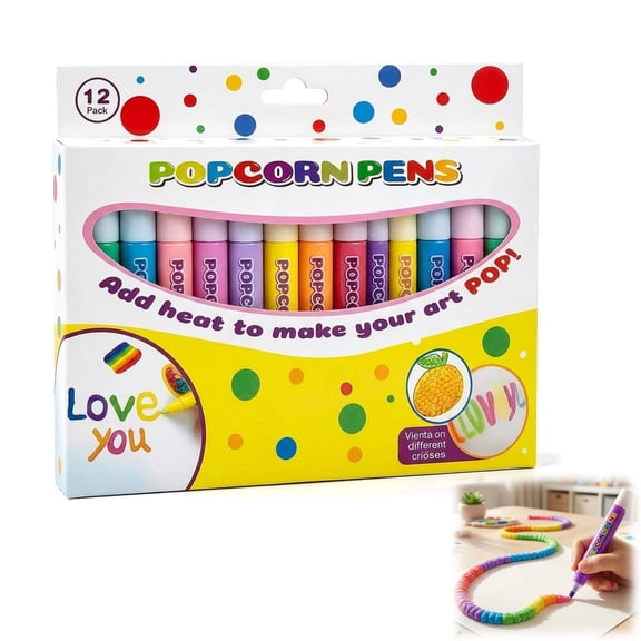 12 Color 3D Puffy Art Pens Set, DIY Popcorn Pens on One Board, Bubble Drawing Pens for Kids Crafts, Greeting Cards, Scrapbooking and Creative Projects