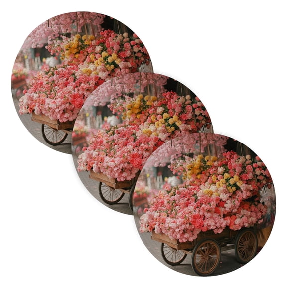 BZSMCE Mats for Pots,Pans Place Cart Filled with Colorful Flowers Simple Style Pattern Pot Mats