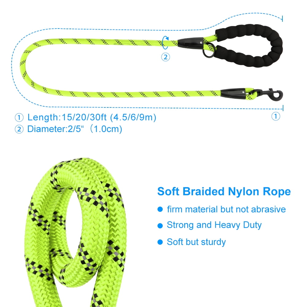 Plutus Pet Long Rope Dog Leash, Heavy Duty, Reflective, With Comfortable Padded Handle, 15FT 20FT 30FT Dog Training Leash for Small Medium Large Dogs (50FT, Green)