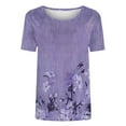thumbnail image 4 of QUNYINEY Casual Shirts for Women Floral Crew Neck Purple Short Sleeve Tops Loose Tops for Women Trendy, 4 of 4