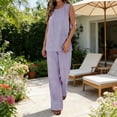 thumbnail image 2 of Miluxas Pants Sets Women 2 Piece Sets Sleeveless Round Neck Tank Tops Matching Wide Leg Pants Summer Casual Outfits Purple, 2 of 9