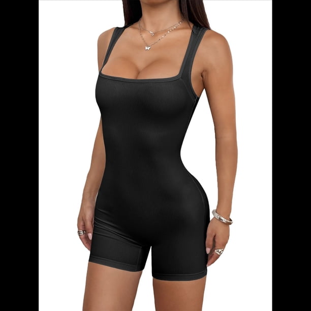 de una Pieza para Mujer, Cortos de Entrenamiento, Conjuntos de Verano para Gimnasio, Yoga, Playa, Moda 2025 Negro XL