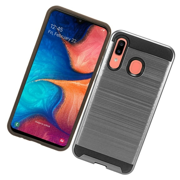 Samsung Galaxy A20 Phone Case Heavy Duty Brushed Texture Slim Hybrid Shock Proof Dual Layer Hard PC & Soft TPU Armor Defender Protective Rubber Rugged GRAY Thin Cover for Samsung Galaxy A20 /A205
