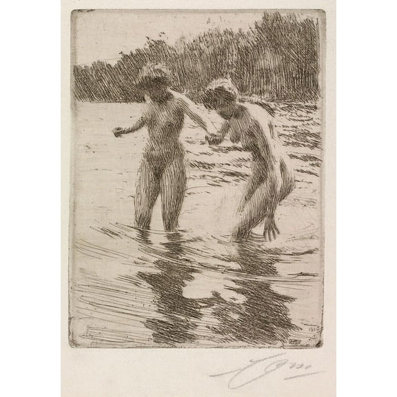 Two Bathers (1910) Poster Print by Anders Zorn (24 x 36)