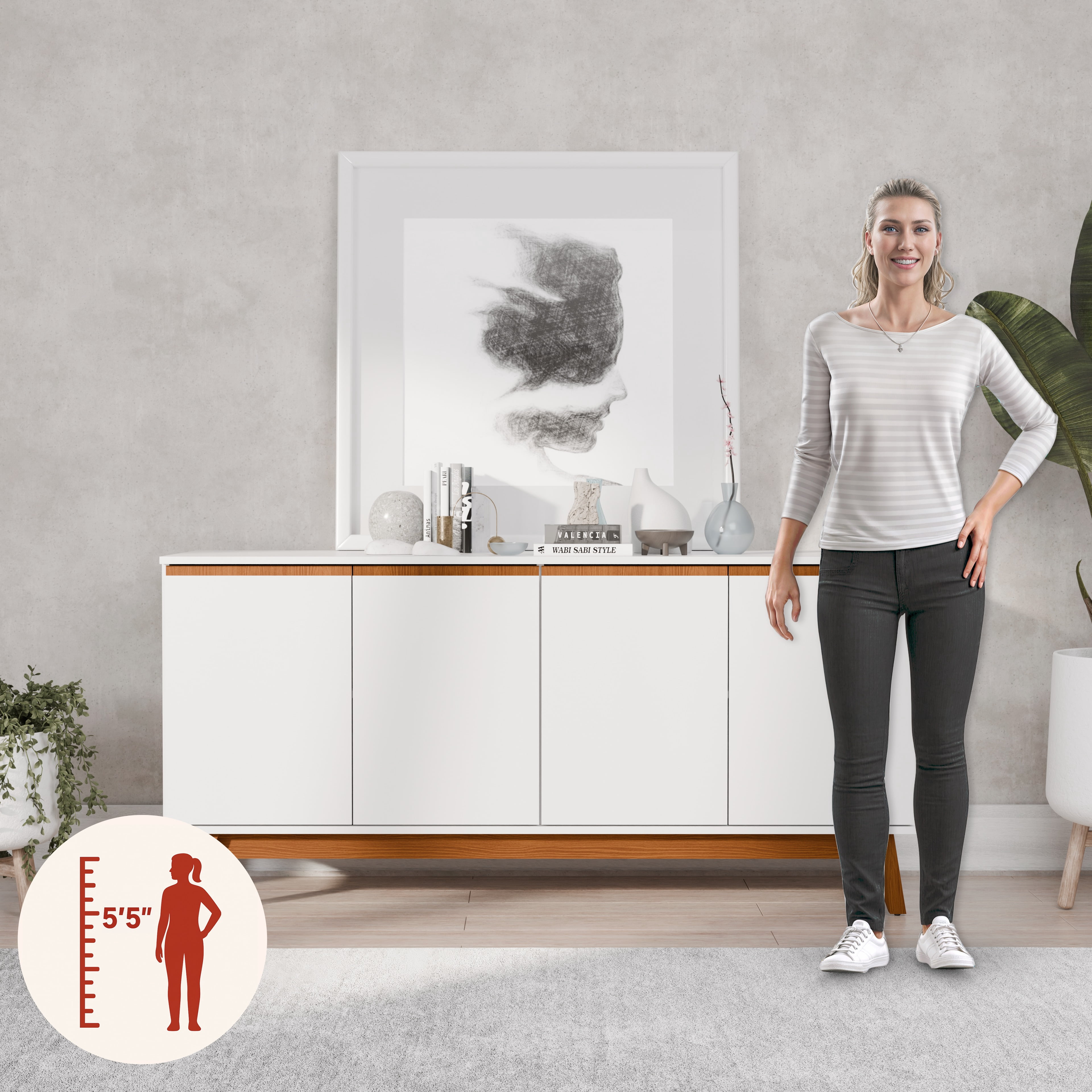 Kappesberg Tokyo 4-Door Sideboard with Soft-Close Doors and 2 Shelves, White Finish