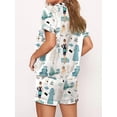 thumbnail image 4 of Women Cute Two Piece Pajama Set Y2K Print Satin Short Sleeve Button Down Shirts Wide Leg Shorts Set Pjs Loungewear, 4 of 5