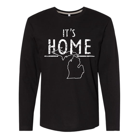 Inktastic It's Home- State  of Michigan Outline Distressed Text Long Sleeve T-Shirt