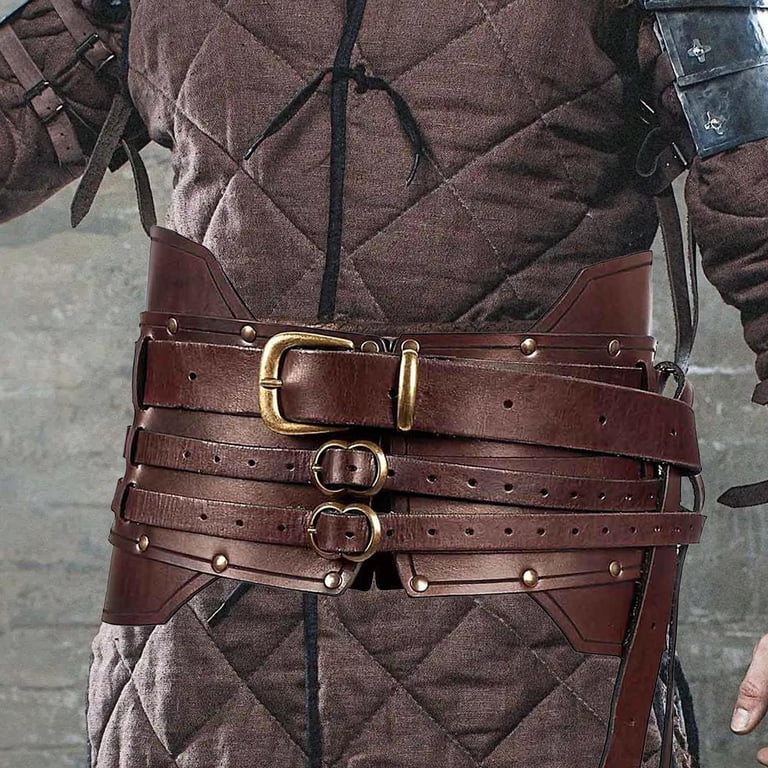 Milageto Medieval Waist Belt PU Leather S Belt For Dress Up Role Play Party Brown