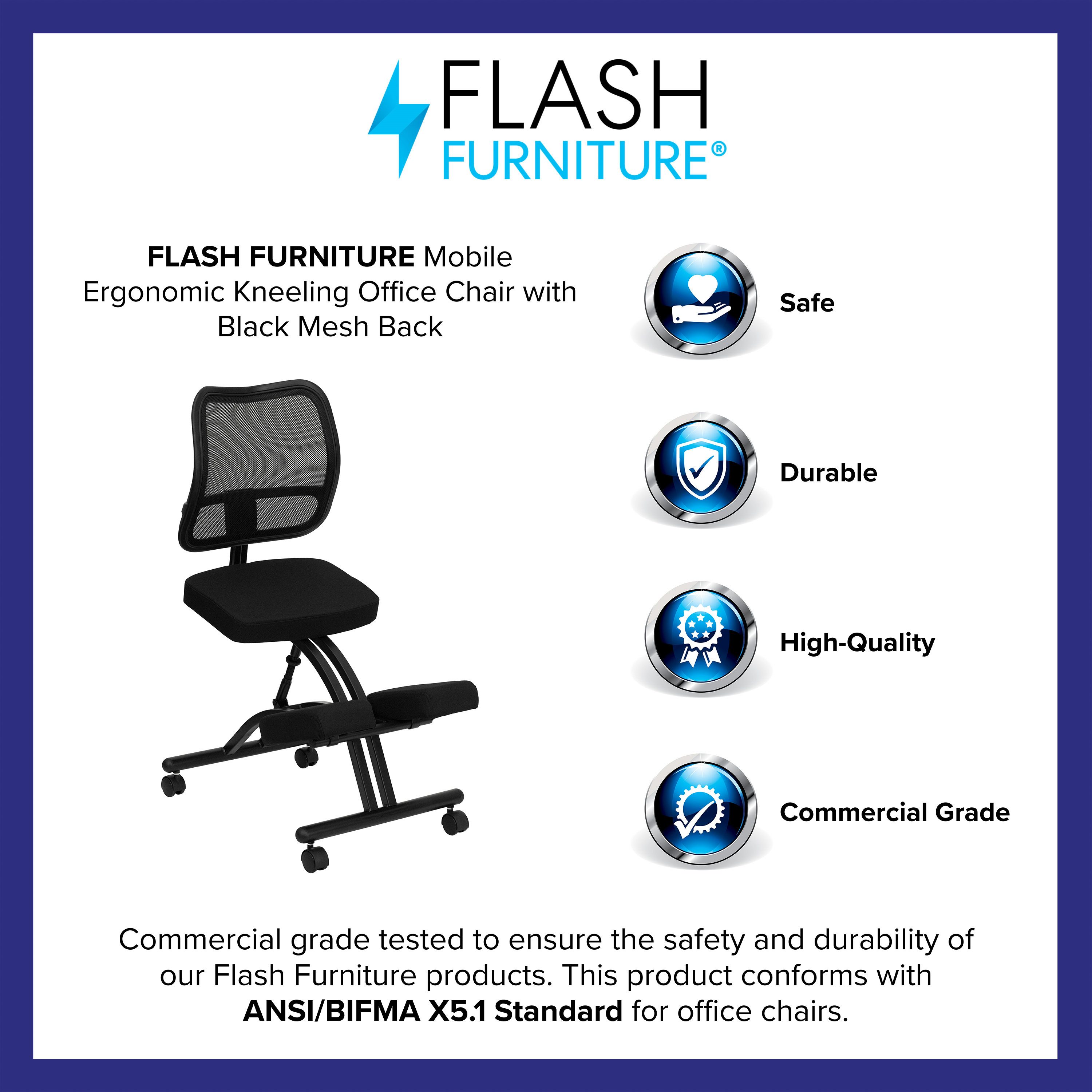 Flash Furniture Mobile Ergonomic Kneeling Office Chair with Black Mesh Back - image 5 of 15