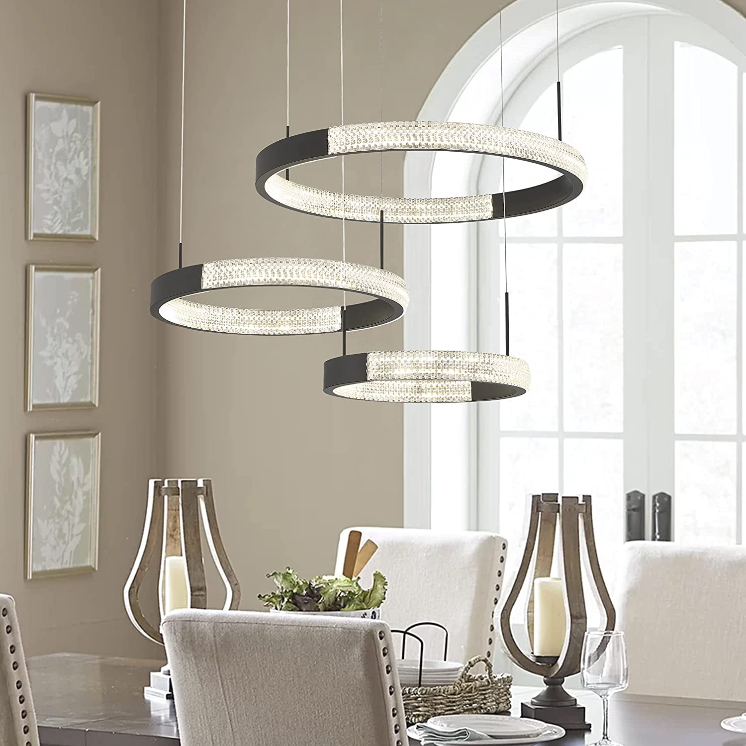 Black Modern 3-Tier LED Chandelier with Adjustable Suspension