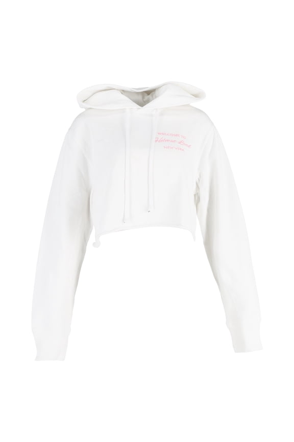 Pre-Owned Helmut Lang Cropped Slogan Embroidered Hoodie In White Cotton