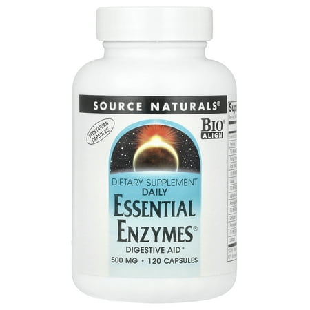 Source Naturals Essential Enzymes 500mg Bio-Aligned Multiple Enzyme Supplement Herbal Defense for Digestion, Gas, Constipation & Bloating Relief - Supports Immune System* - 120 Vegetarian Capsules