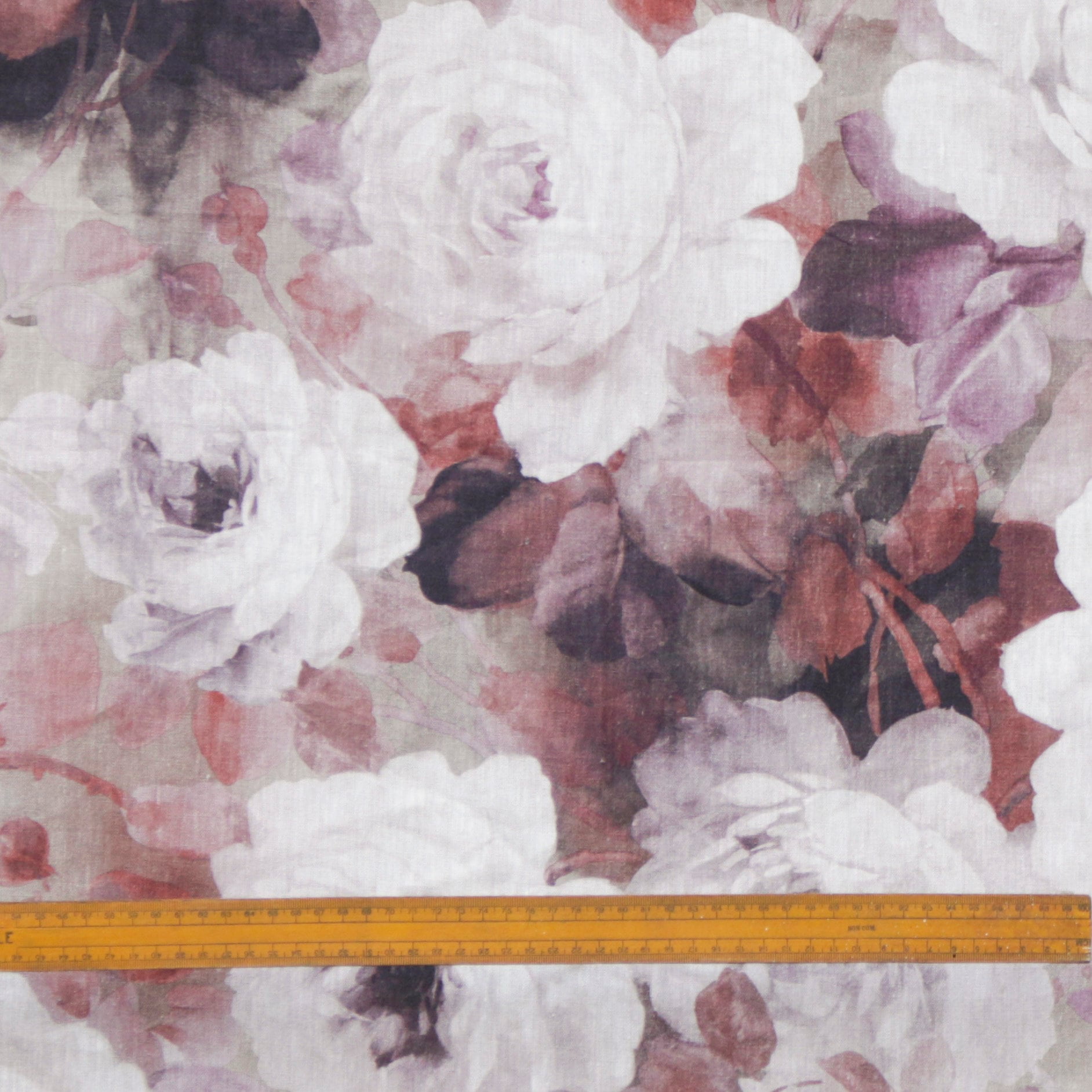 Fabric Mart Direct Purple, Maroon Cotton Printed Fabric By The Yard, 54 inches / 137 cm width, 5 Continuous Yards Purple Cotton Fabric, Dreamy Roses, Upholstery Drapery Curtain Wholesale Fabric