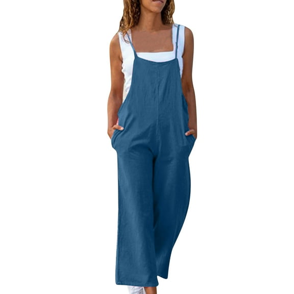 Womens Jumpsuits Fashion Solid Color Sleeveless Tank Baggy Loose Linen Jumpers for Women