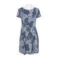 thumbnail image 5 of Connected Apparel Scoop Neck Short Sleeve Pleated Zipper Back Puff Print Fit & Flare Jersey Dress-DENIM / 4, 5 of 7
