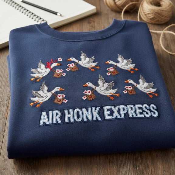 Embroidered Air Honk Express Sweatshirt, Funny Goose Mail Carrier Shirt, Bird Delivery Crewneck, Holiday Mail Service, Unique Animal Sweater