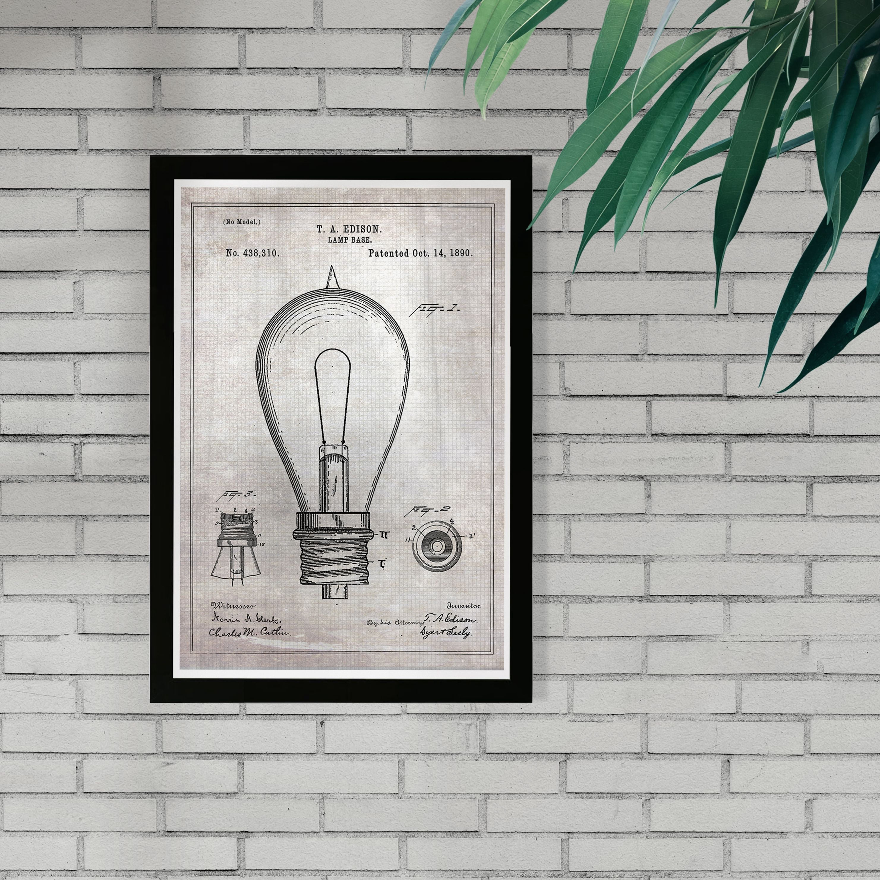 Wynwood Studio 'Edison Lamp Base 1890' Symbols and Objects Framed Wall Art Print - Brown, Black