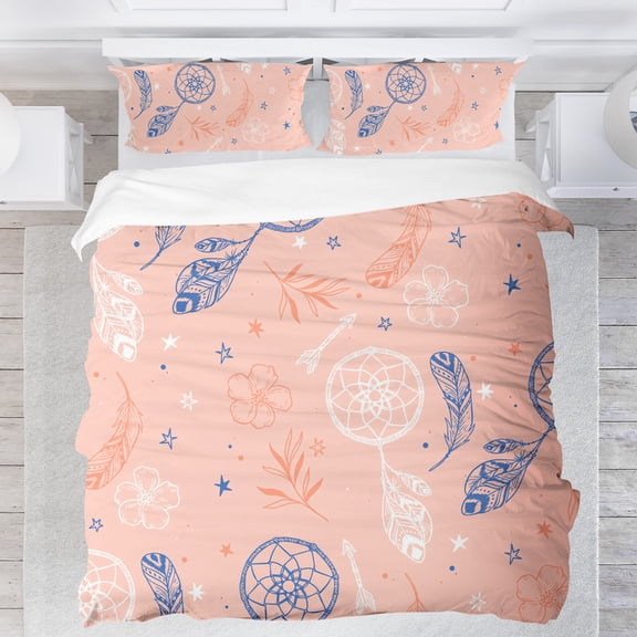 Modern Minimalist Bedding Set, Feather Print Unisex Bedding Set with 1 Duvet Cover and 2 Pillowcases