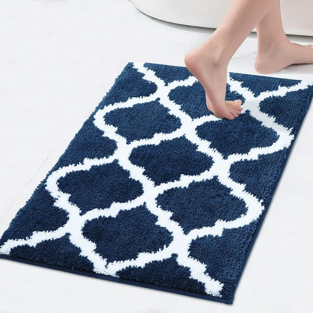 Olanly Luxury Bathroom Rug Mat, Soft and Absorbent Microfiber Bath Rugs, Non-Slip Shaggy Bath Carpet, Machine Wash Dry, Bath Mats for Bathroom Floor, Tub and Shower, 16x24, Navy Navy 16" x 24"