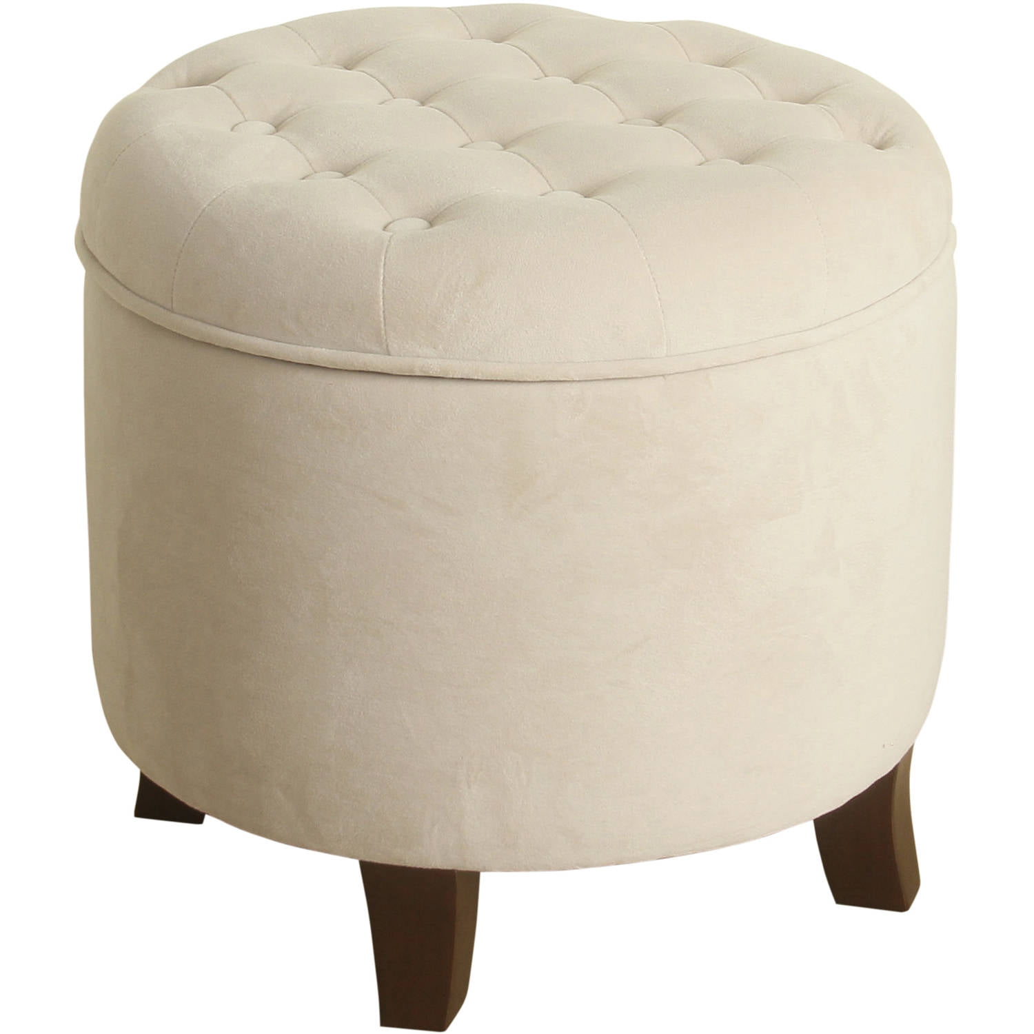 Ember Interiors Velvet Round Storage Ottoman, Beige