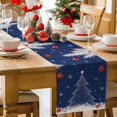 thumbnail image 2 of Christmas Table Runner Christmas Tree Table Runners Pine Tree Branch Navy Blue Xmas Balls Cotton Linen Dresser Scarf Kitchen Dining Table Decor for Christmas Holiday Party Decor 13x36 Inch, 2 of 9
