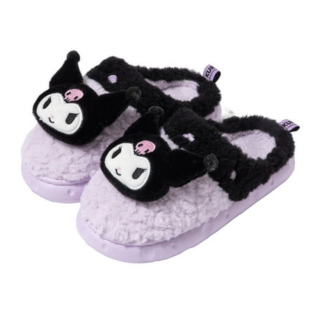 

Sanrio Kuromi Plush Slippers Cute Women s Winter Indoor and Outdoor Universal Non-slip Warm Girls Slippers 36/37