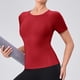 thumbnail image 2 of Camiseta de Manga Corta de Yoga para Mujeres Color Sólido Moda Casual Respirable Apretado Deportivo de Alta Elasticidad Camiseta de Carrera de Manga de Raglan Cuello Redondo Top de Manga Corta de Muj, 2 of 8