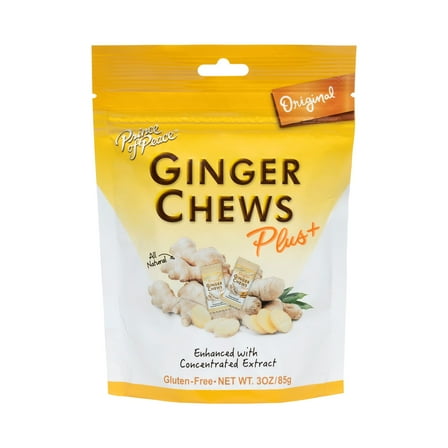 Prince of Peace Ginger Chews Plus Original, 3 oz Bag, Upset Stomach, Nausea, Morning Sickness, Vegan