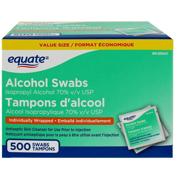 Equate Tampons imbibés d'alcool, Alcool isopropylique 70 % V/V USP, Nettoyant antiseptique pour la peau, Format économique