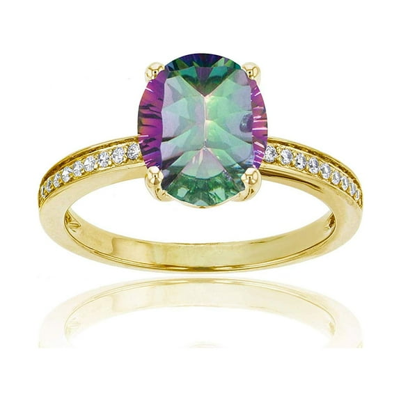 Decadence 14K Yellow Gold 0.10 CTTW Round Diamond Channel Set & 10x8 Oval Gemstone Engagement Ring