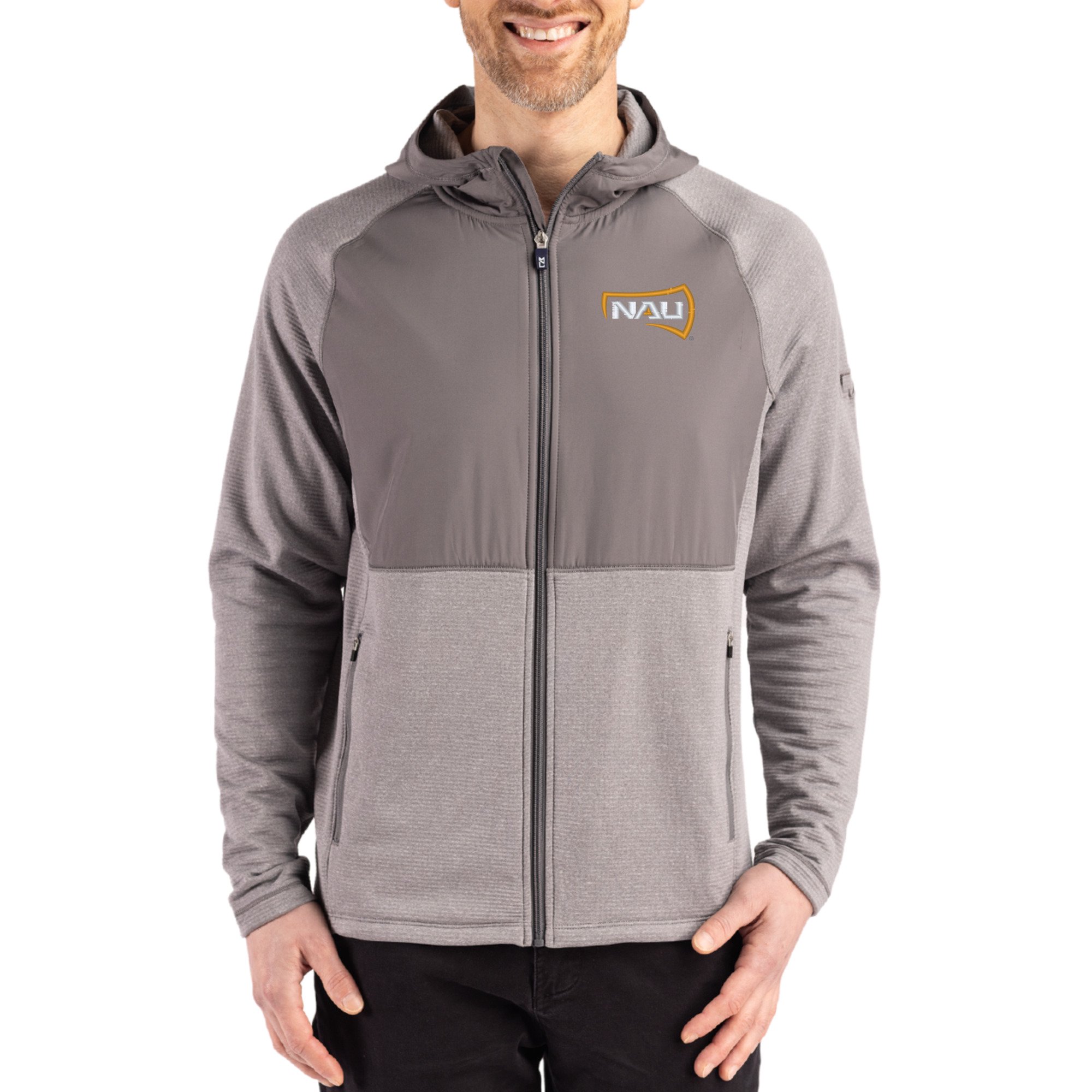Men's Cutter & Buck Heather Gray Northern Arizona Lumberjacks Peshastin Eco Fleece Recycled Raglan Full-Zip Tri-Blend